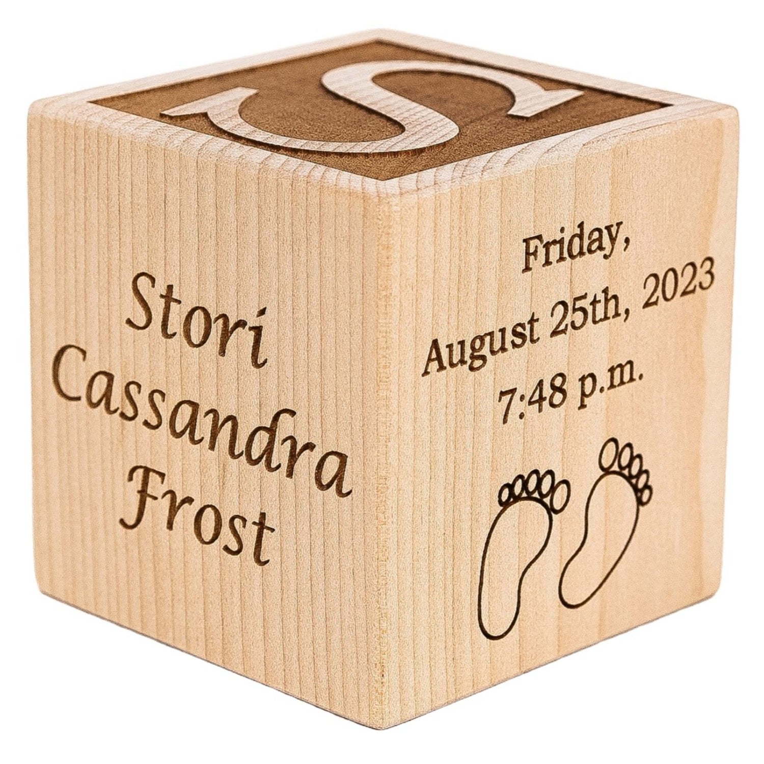 Natural, 2", 2 1/2", 3", Personalized Baby Birth Wood Block cube