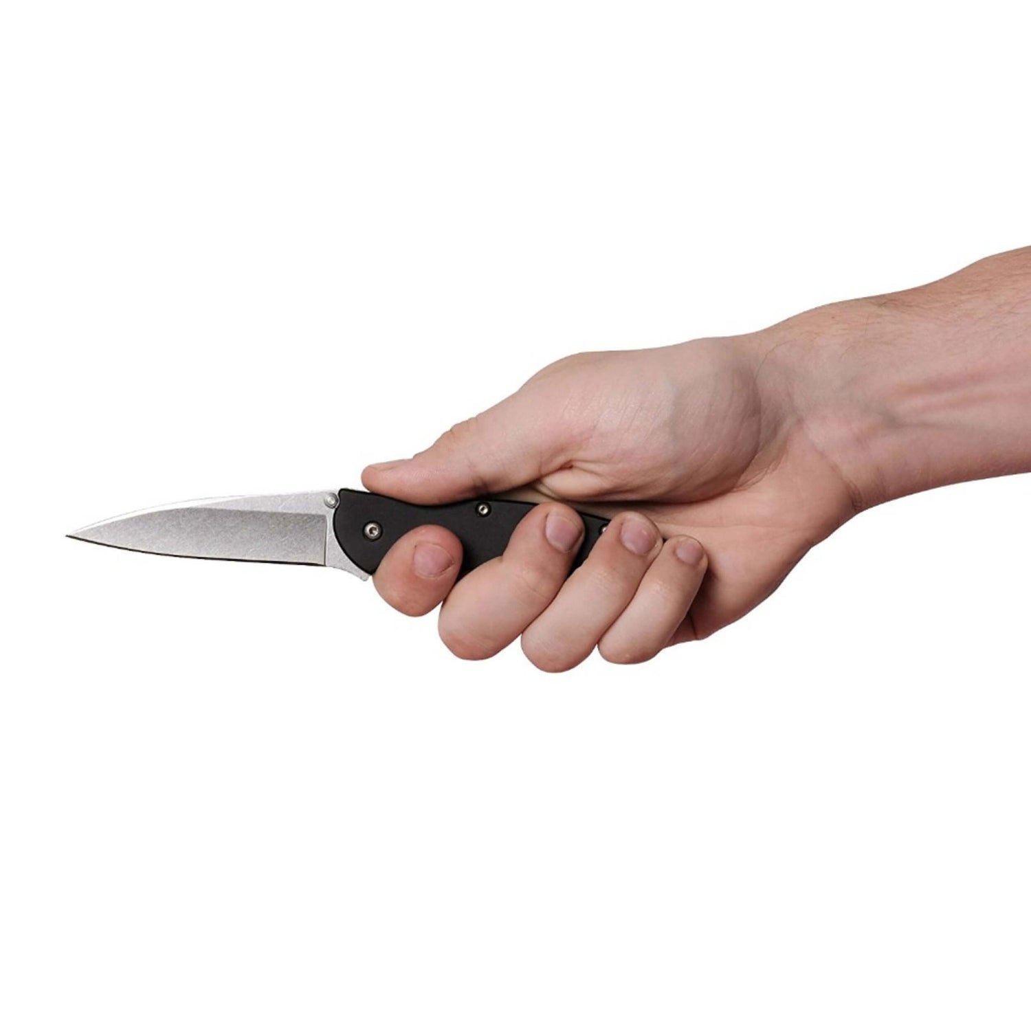 a man gripping a Kershaw Leek 1660SWBLK Pocket Knife
