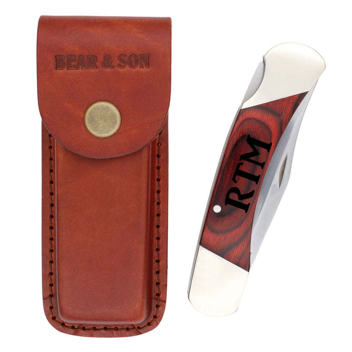 Bear & Son 97 personalized pocket knife and leather sheath