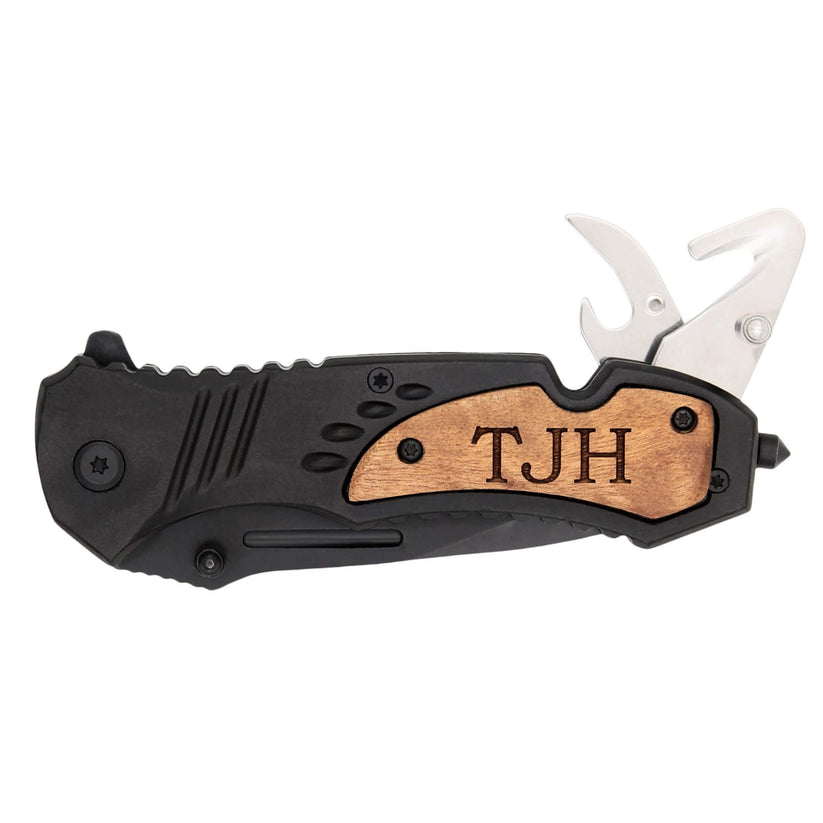 Black Personalized Pocket Knife Wood Accent