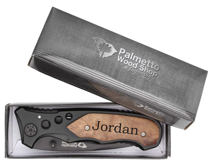 black stainless steel personalized pocket knife