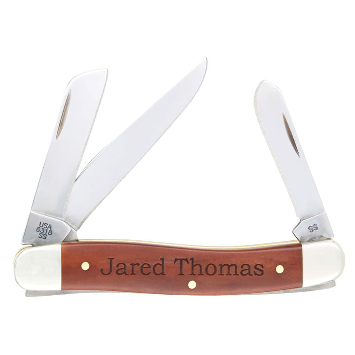 Case Smooth Chestnut Bone Medium Stockman Engraved Pocket Knife