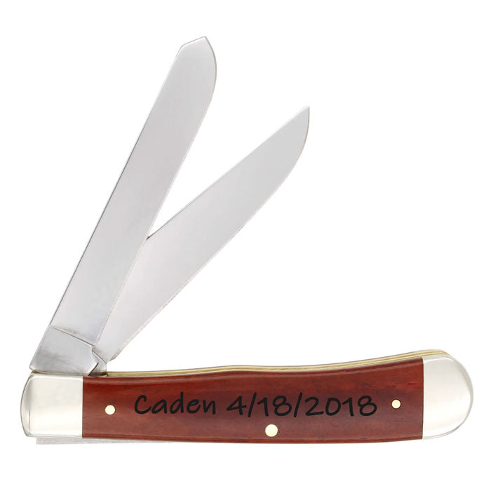case smooth chestnut bone trapper engraved pocket knife