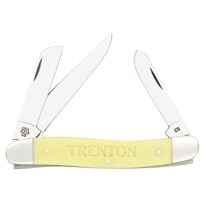 case yellow synthetic carbon steel stockman engraved pocket knife