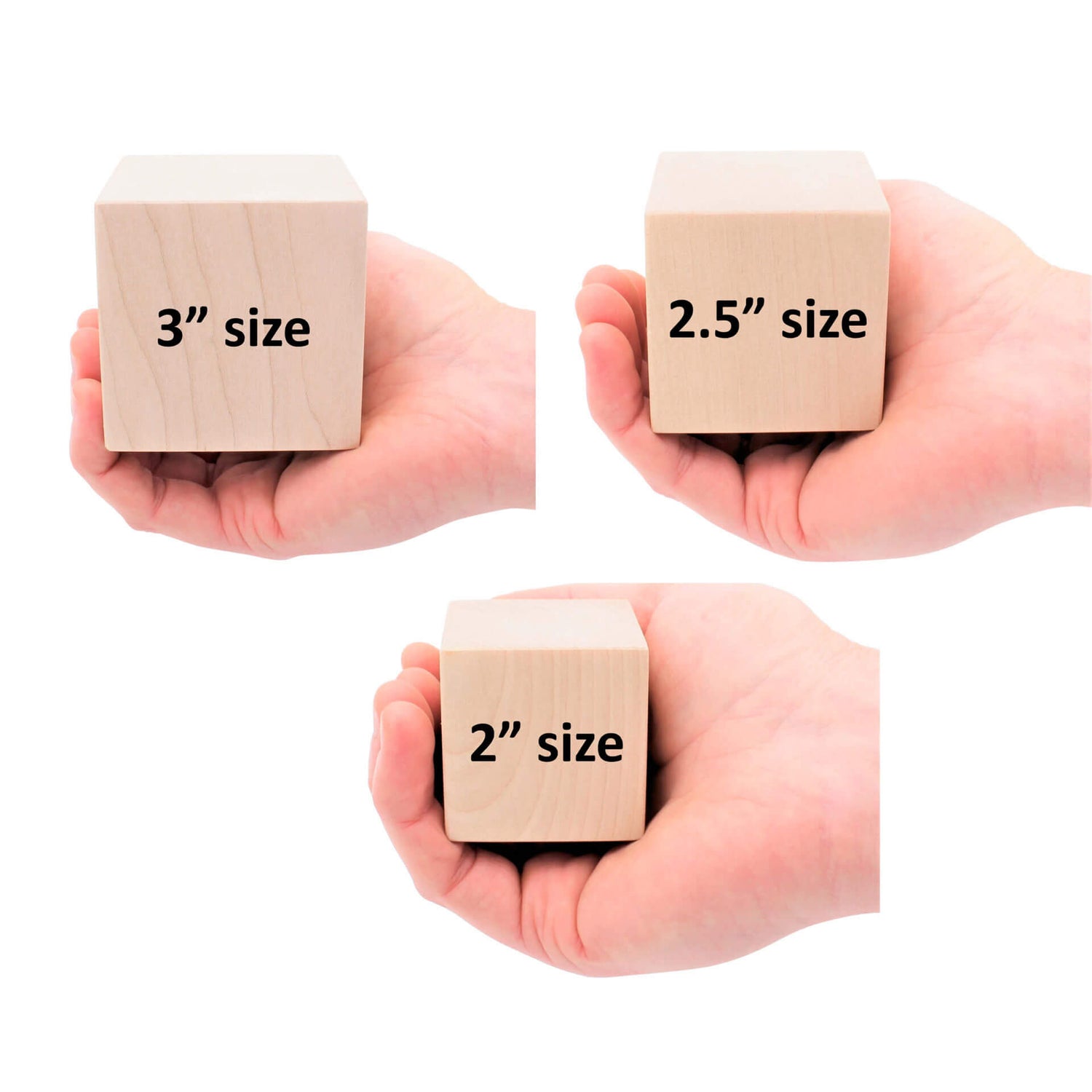 hands holding different sizes of wood blocks