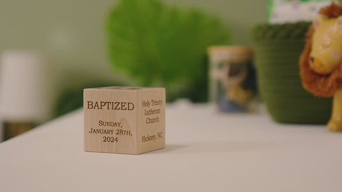 Natural, 2", 2 1/2", 3", Personalized wooden baby baptism block cube