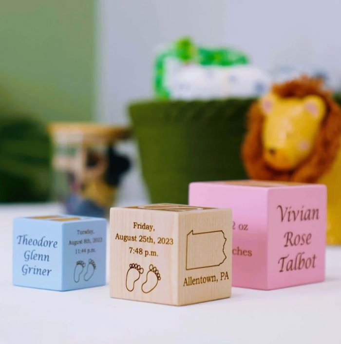 three personalized baby blocks