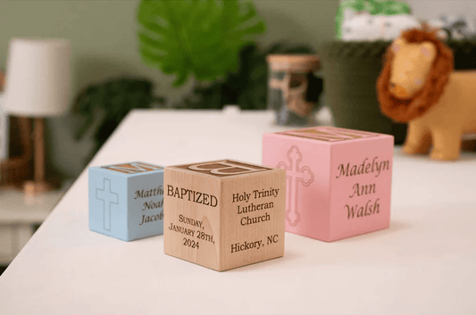 baby baptism wooden blocks