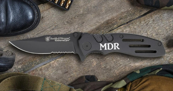 black engraved pocket knife