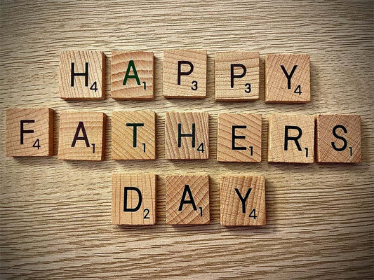 father’s day spelled with engraved wood tiles