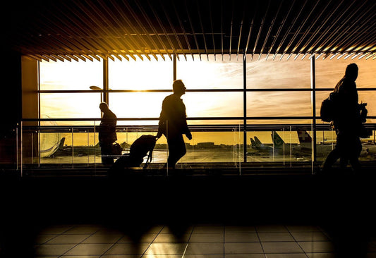 men carrying luggage in an airport terminal